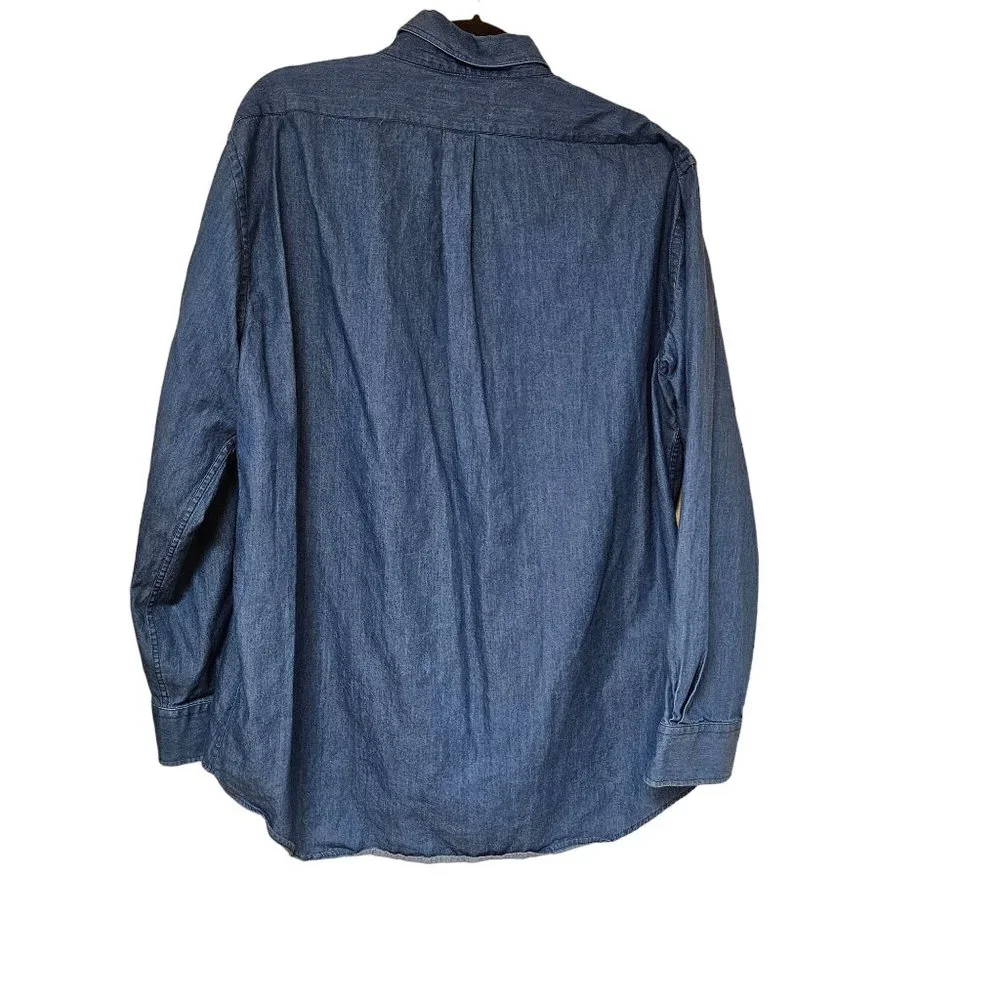 Chesapeake Bay Outfitters Shirt Mens XL Blue Jean Denim Long Sleeve Suede Patch - Picture 2 of 8